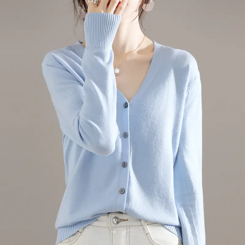 Women's Brown Knitted V-Neck Cardigan Long Sleeve - Image 10