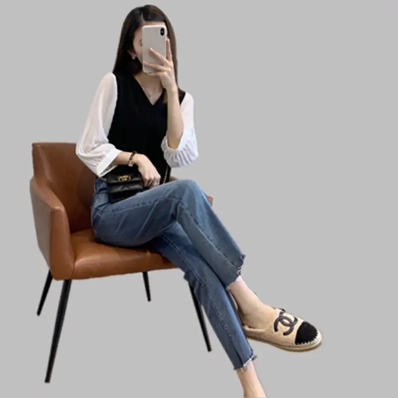 Black V-Neck Chiffon Shirt for Women Plus Size