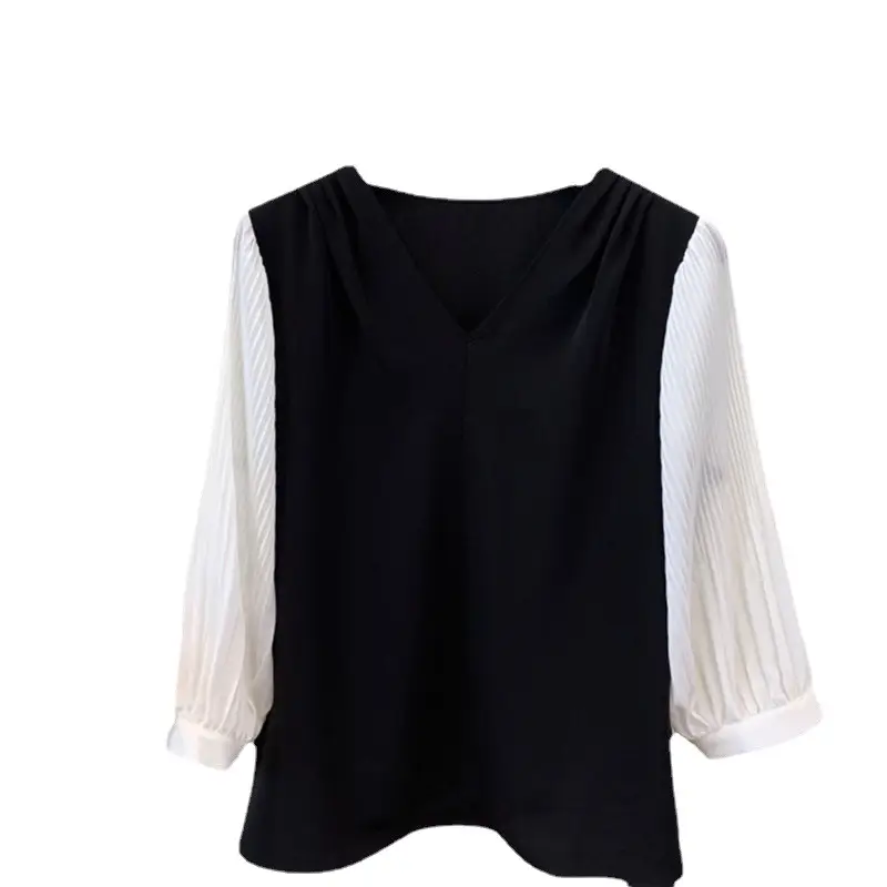 Black V-Neck Chiffon Shirt for Women Plus Size