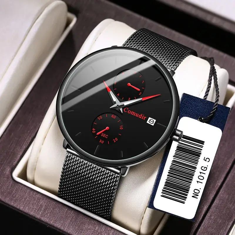 Moody Black Men's Quartz Watch with Magnetic Strap - Image 2