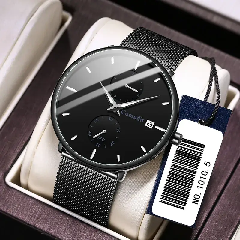 Moody Black Men's Quartz Watch with Magnetic Strap - Image 4