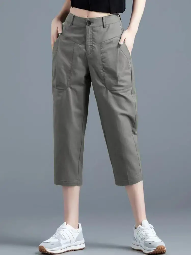 Women's Navy Blue Cropped Pants Slim Fit 2022 - Image 7
