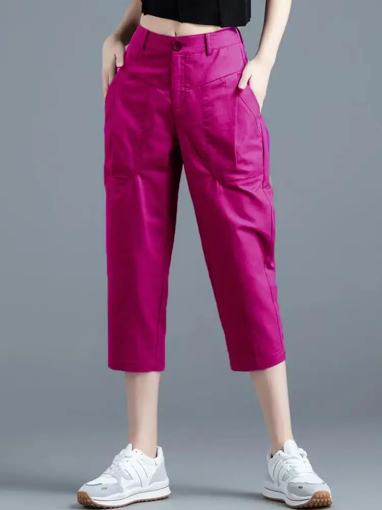 Women's Navy Blue Cropped Pants Slim Fit 2022 - Image 8