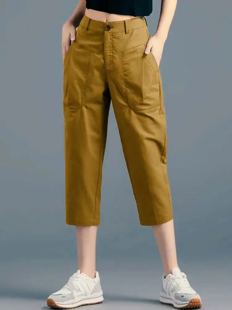 Women's Navy Blue Cropped Pants Slim Fit 2022 - Image 9