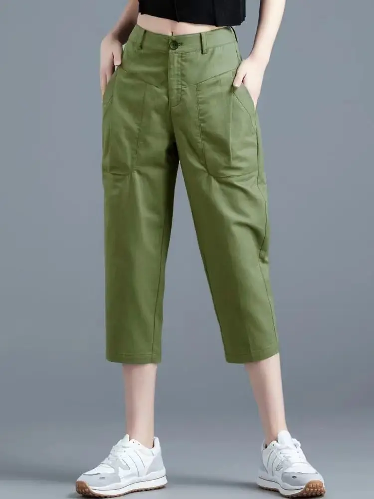 Women's Navy Blue Cropped Pants Slim Fit 2022 - Image 10