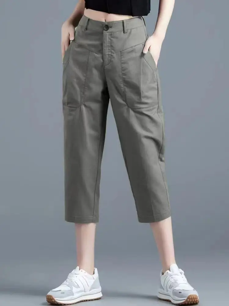 Women's Navy Blue Cropped Pants Slim Fit 2022 - Image 5