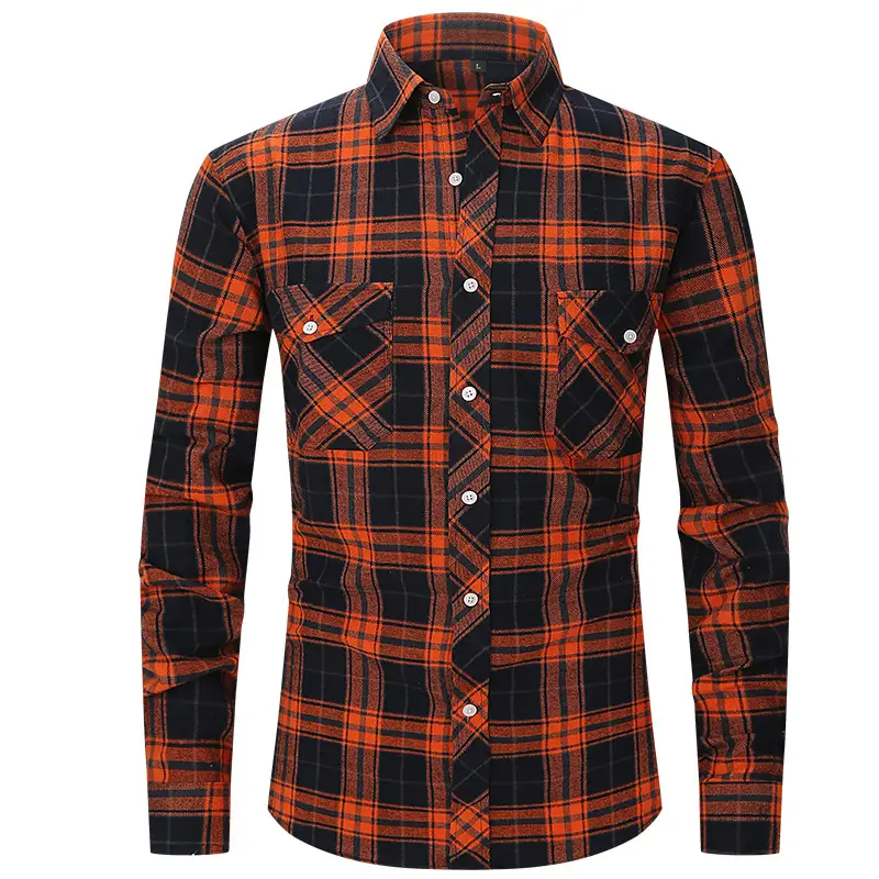 Men's Brushed Plaid Flannel Shirt Dark Blue Rice - Image 85