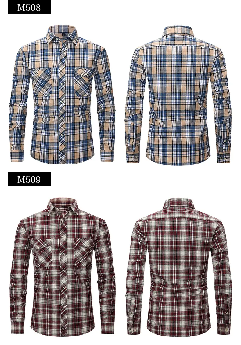 Men's Brushed Plaid Flannel Shirt Dark Blue Rice — feature 18