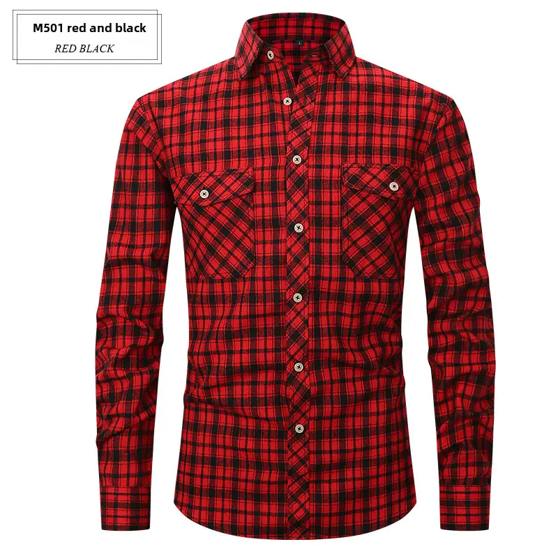 Men's Brushed Plaid Flannel Shirt Dark Blue Rice - Image 3