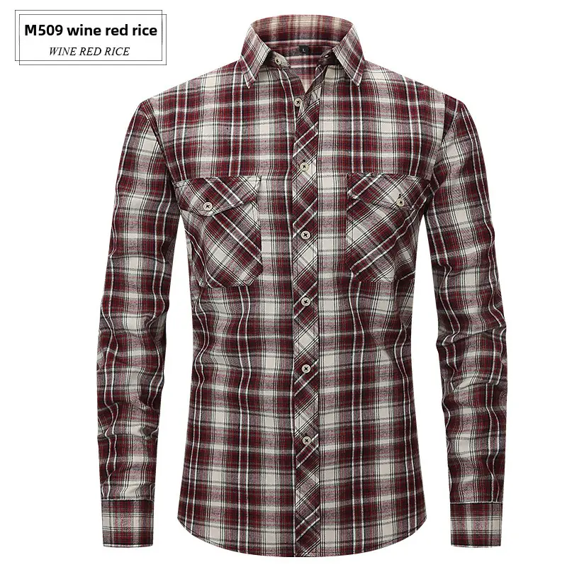 Men's Brushed Plaid Flannel Shirt Dark Blue Rice - Image 36