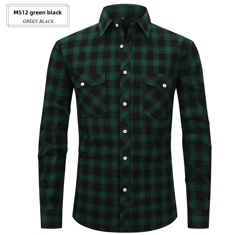 Men's Brushed Plaid Flannel Shirt Dark Blue Rice - Image 46