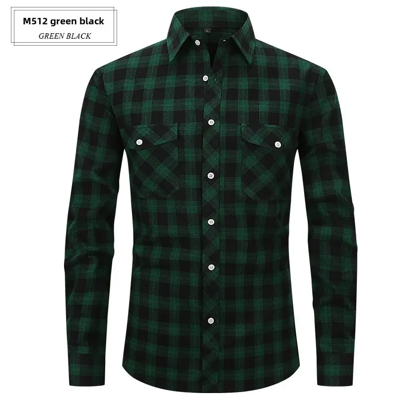 Men's Brushed Plaid Flannel Shirt Dark Blue Rice - Image 49