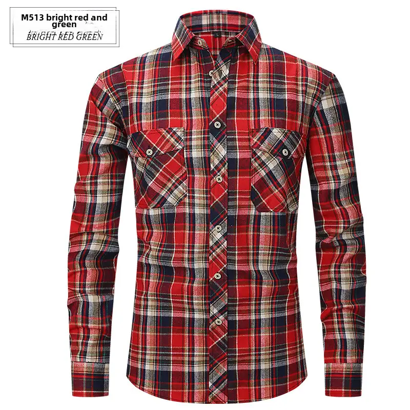 Men's Brushed Plaid Flannel Shirt Dark Blue Rice - Image 55