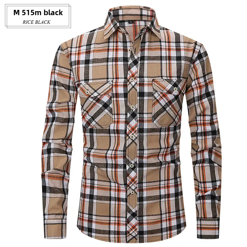 Men's Brushed Plaid Flannel Shirt Dark Blue Rice - Image 65