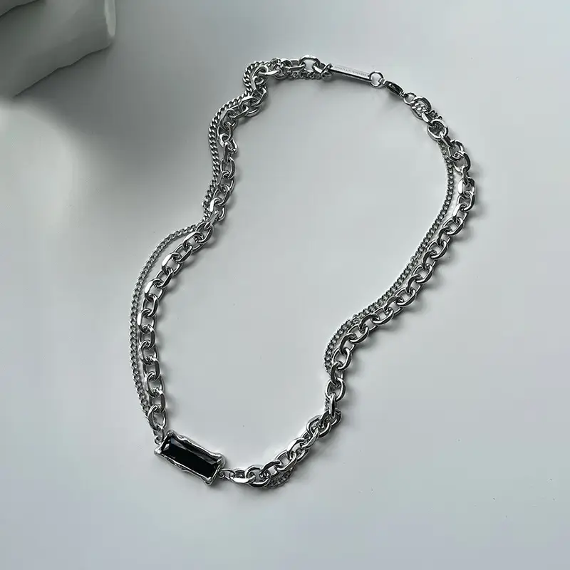 Men's Titanium Pearl Necklace with Chain & Square Bar - Image 5