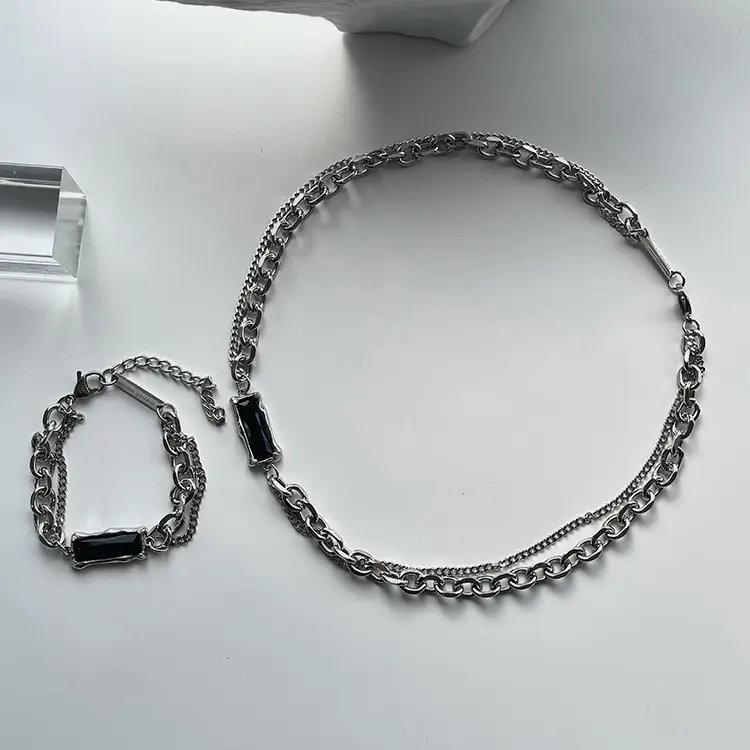 Men's Titanium Pearl Necklace with Chain & Square Bar - Image 6