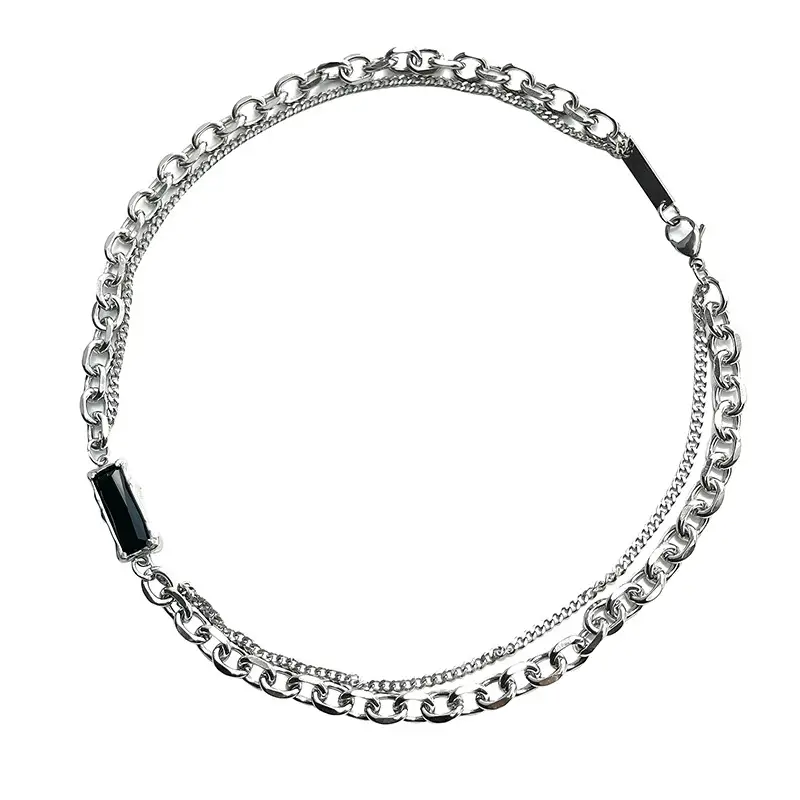 Men's Titanium Pearl Necklace with Chain & Square Bar - Image 2