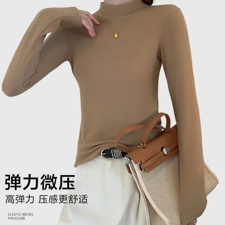 Derong Half-Turtleneck Solid Color Shirt Women's Winter Warm - Image 8