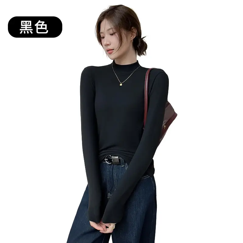 Derong Half-Turtleneck Solid Color Shirt Women's Winter Warm - Image 9
