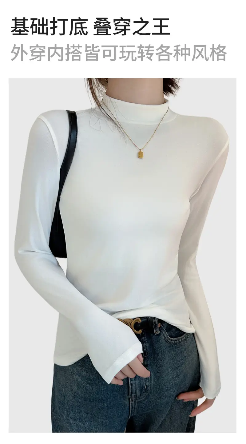 Derong Half-Turtleneck Solid Color Shirt Women's Winter Warm — feature 10