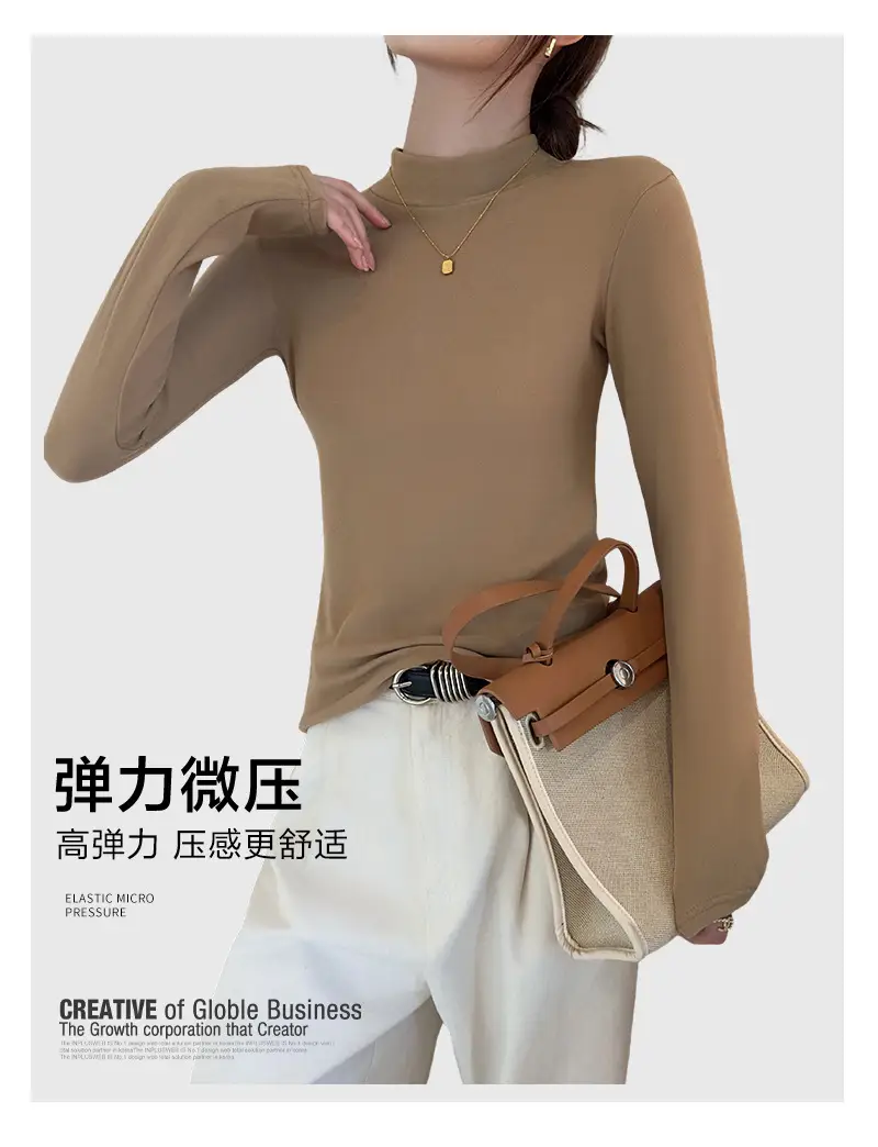 Derong Half-Turtleneck Solid Color Shirt Women's Winter Warm — feature 12