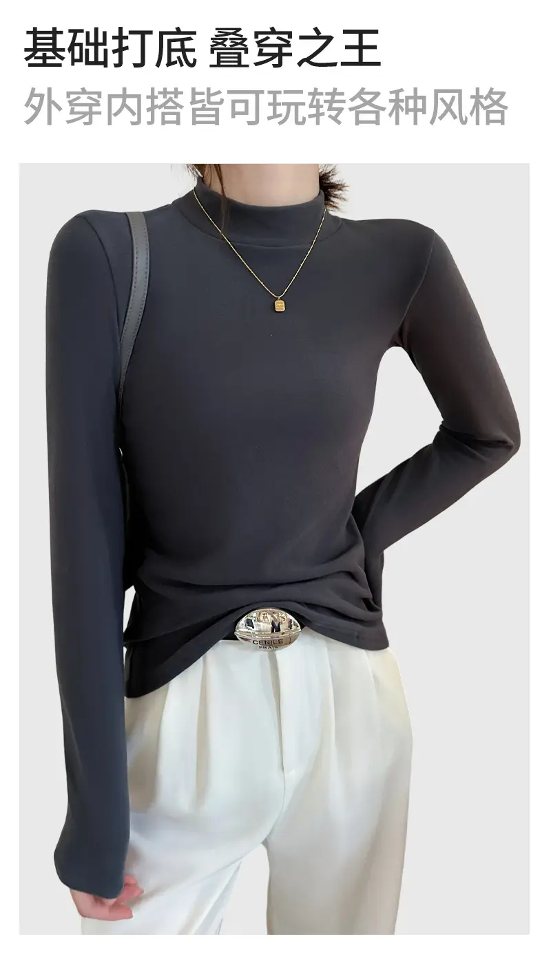Derong Half-Turtleneck Solid Color Shirt Women's Winter Warm — feature 13