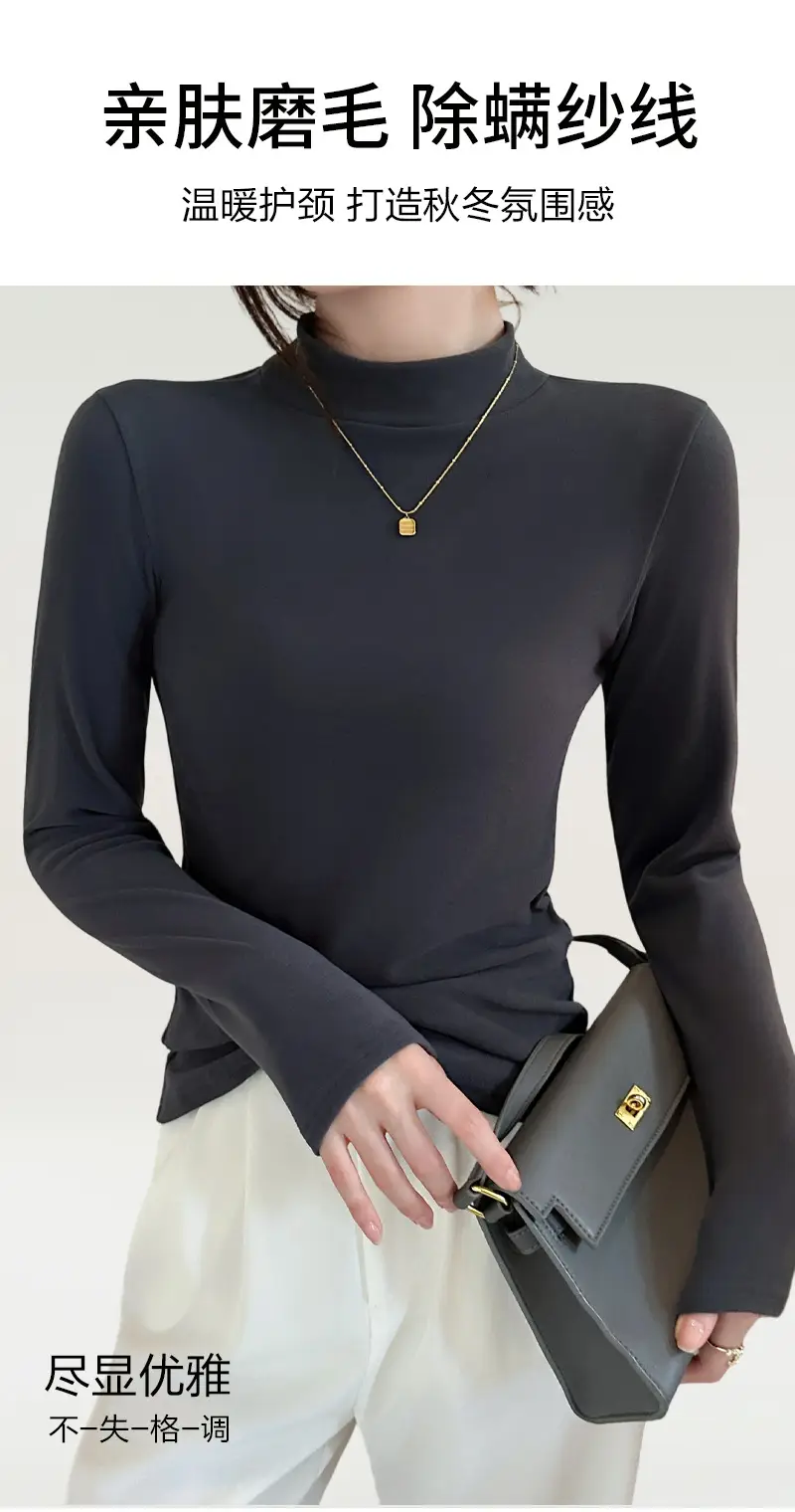Derong Half-Turtleneck Solid Color Shirt Women's Winter Warm — feature 15