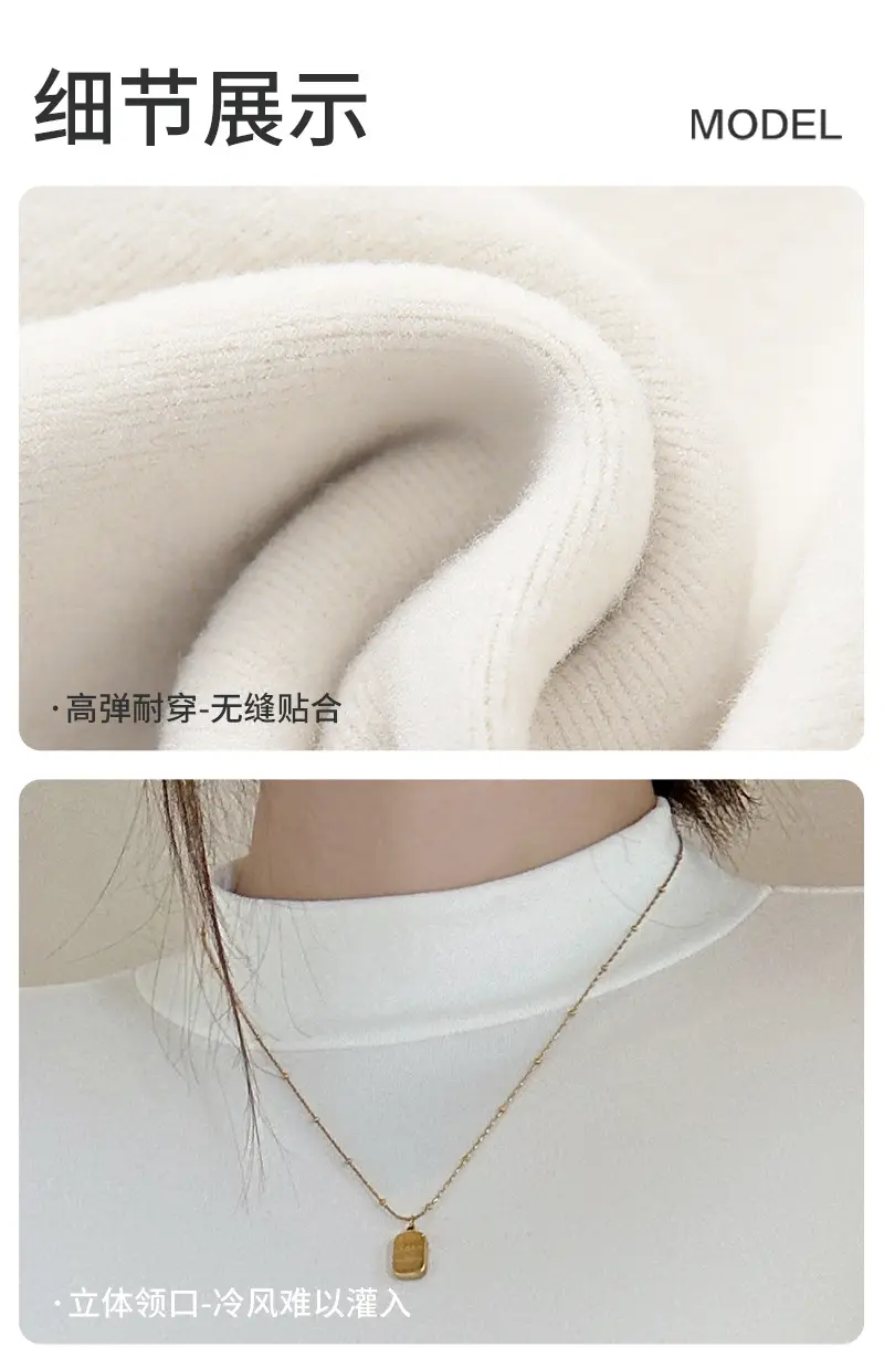 Derong Half-Turtleneck Solid Color Shirt Women's Winter Warm — feature 16