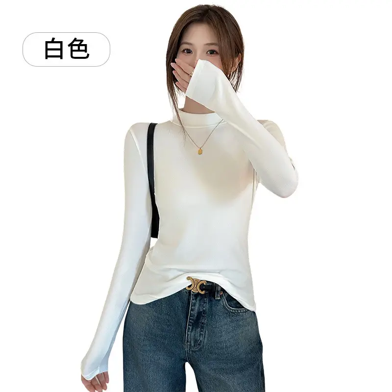 Derong Half-Turtleneck Solid Color Shirt Women's Winter Warm - Image 2