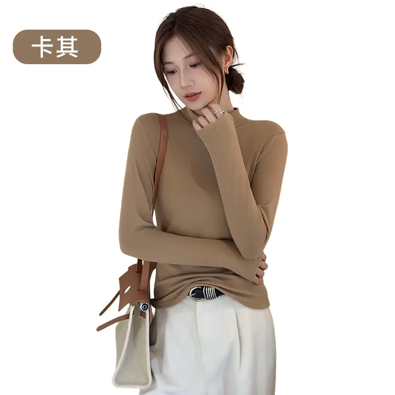 Derong Half-Turtleneck Solid Color Shirt Women's Winter Warm - Image 3