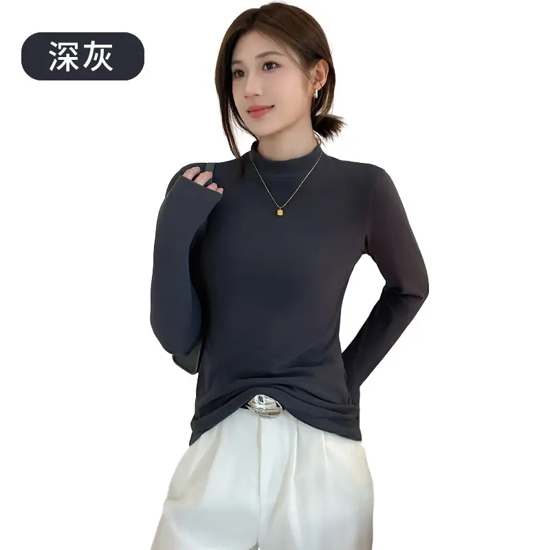 Derong Half-Turtleneck Solid Color Shirt Women's Winter Warm - Image 4