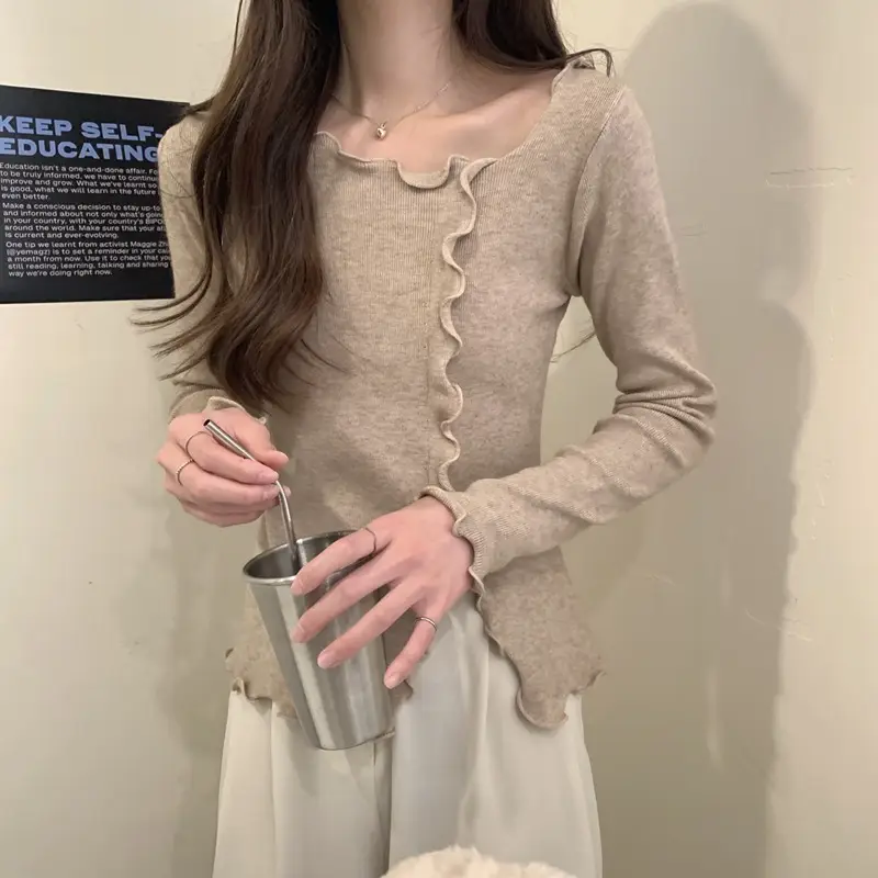 Women White Ruffled Knit Top Slim Fit 2025 — feature 10