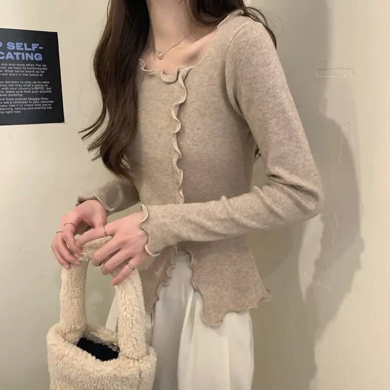 Women White Ruffled Knit Top Slim Fit 2025 — feature 12