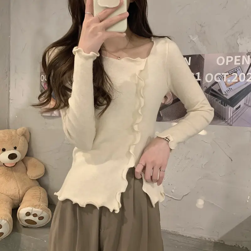 Women White Ruffled Knit Top Slim Fit 2025 — feature 13