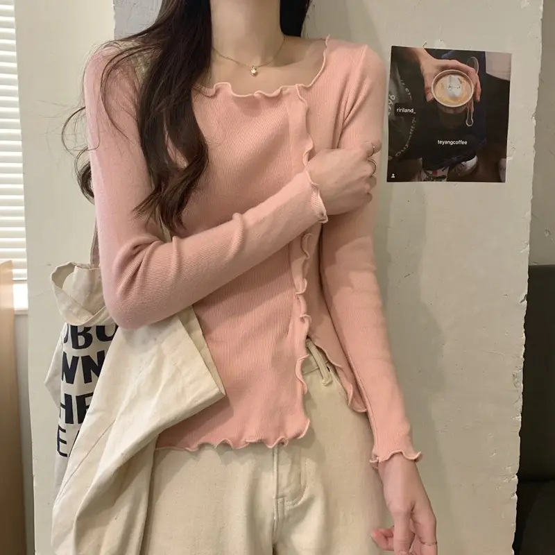 Women White Ruffled Knit Top Slim Fit 2025 — feature 20