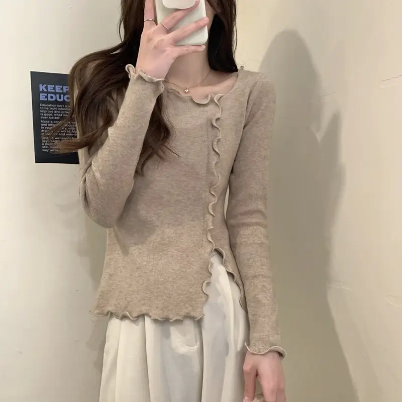 Women White Ruffled Knit Top Slim Fit 2025 — feature 8