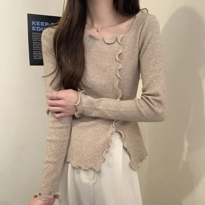 Women White Ruffled Knit Top Slim Fit 2025 — feature 9