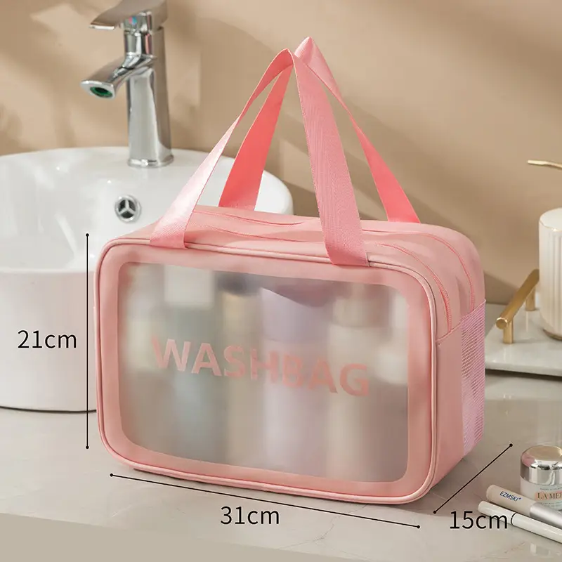 Portable Waterproof Cosmetic Storage Bag Pink 21x31x15cm - Image 3