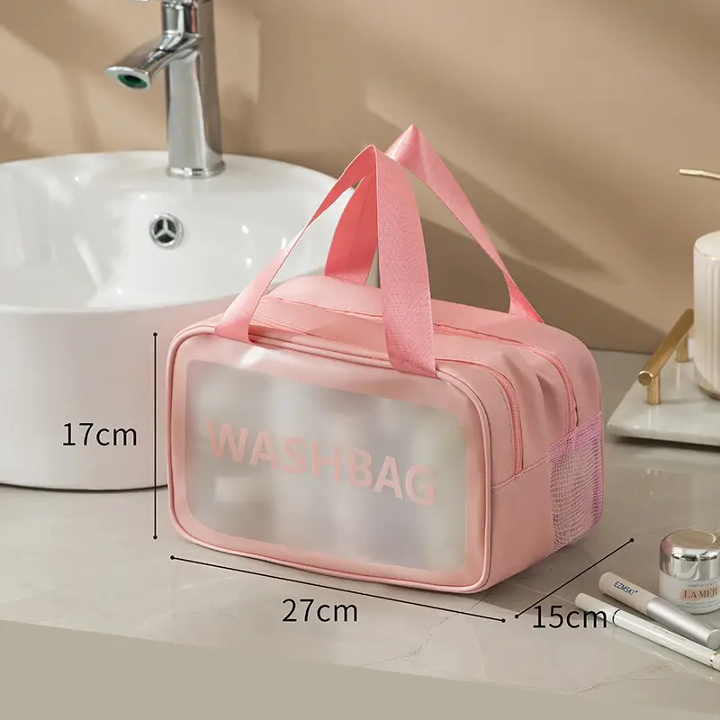 Portable Waterproof Cosmetic Storage Bag Pink 21x31x15cm - Image 4