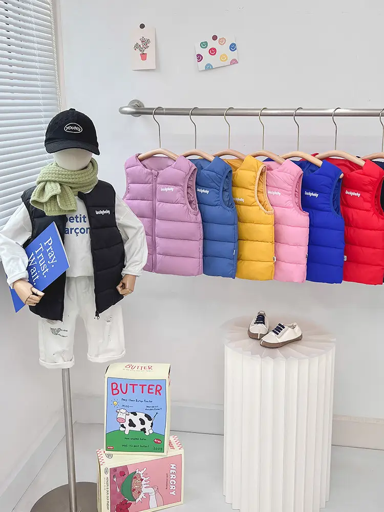 2025 Autumn Kids Down Cotton Vest Blue Pink Yellow - Image 8