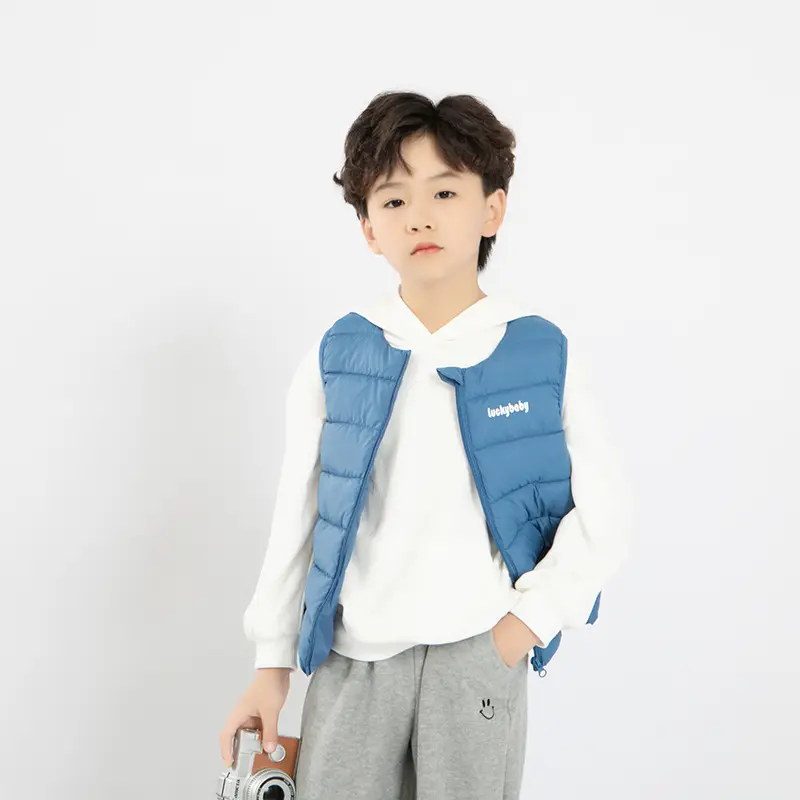 2025 Autumn Kids Down Cotton Vest Blue Pink Yellow - Image 2