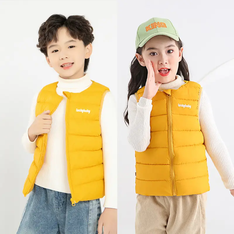 2025 Autumn Kids Down Cotton Vest Blue Pink Yellow - Image 3