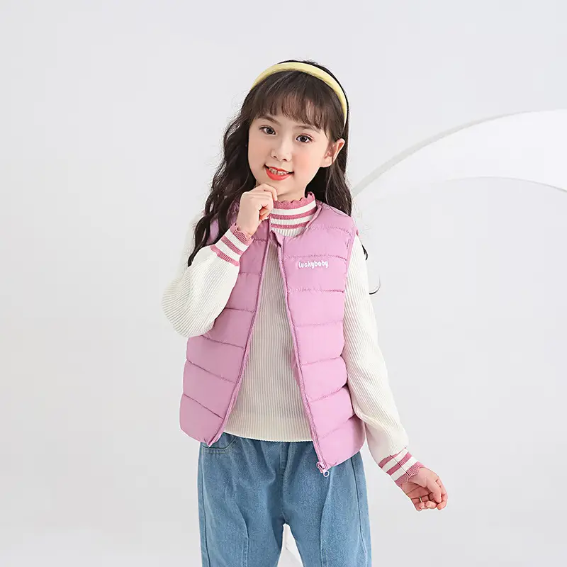 2025 Autumn Kids Down Cotton Vest Blue Pink Yellow - Image 4