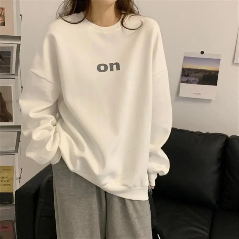 Women Velvet Sweatshirt White On Print Long Sleeve Winter - Image 3