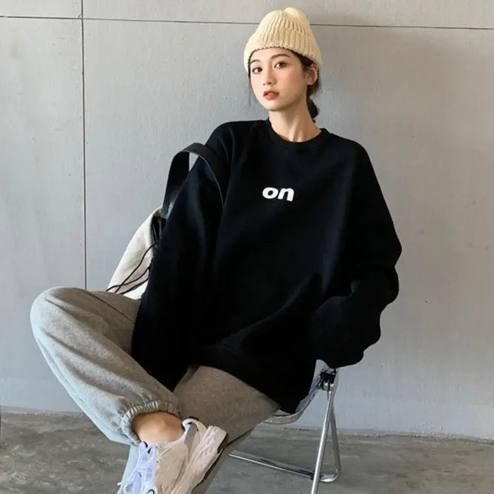 Women Velvet Sweatshirt White On Print Long Sleeve Winter - Image 5