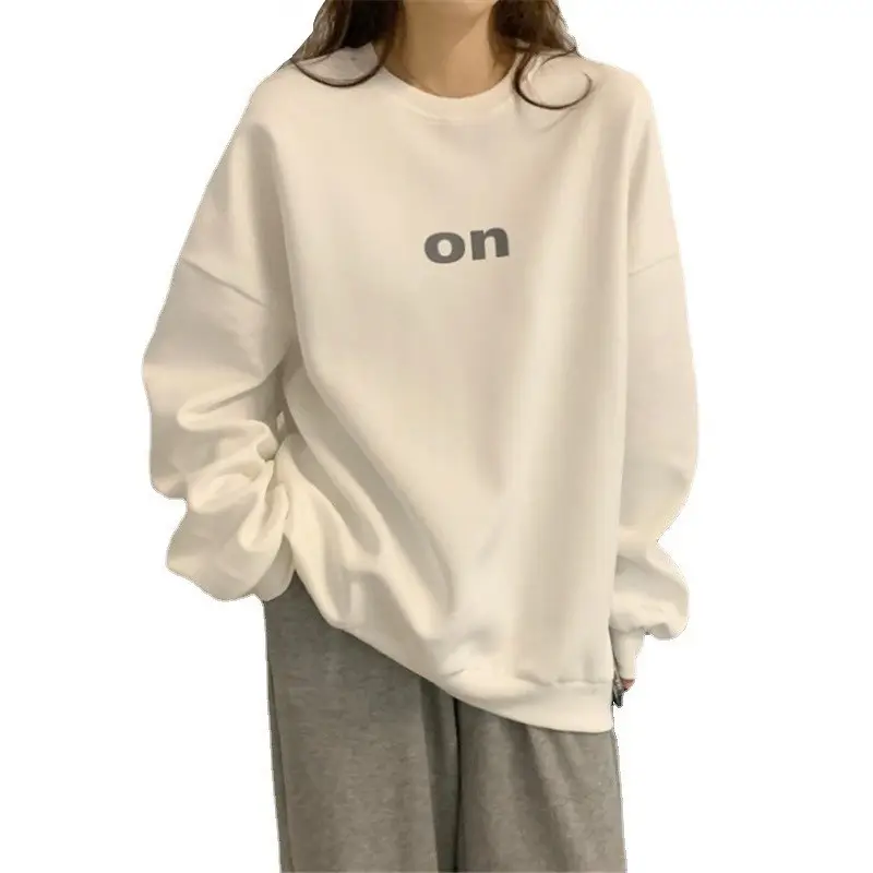 Women Velvet Sweatshirt White On Print Long Sleeve Winter - Image 7