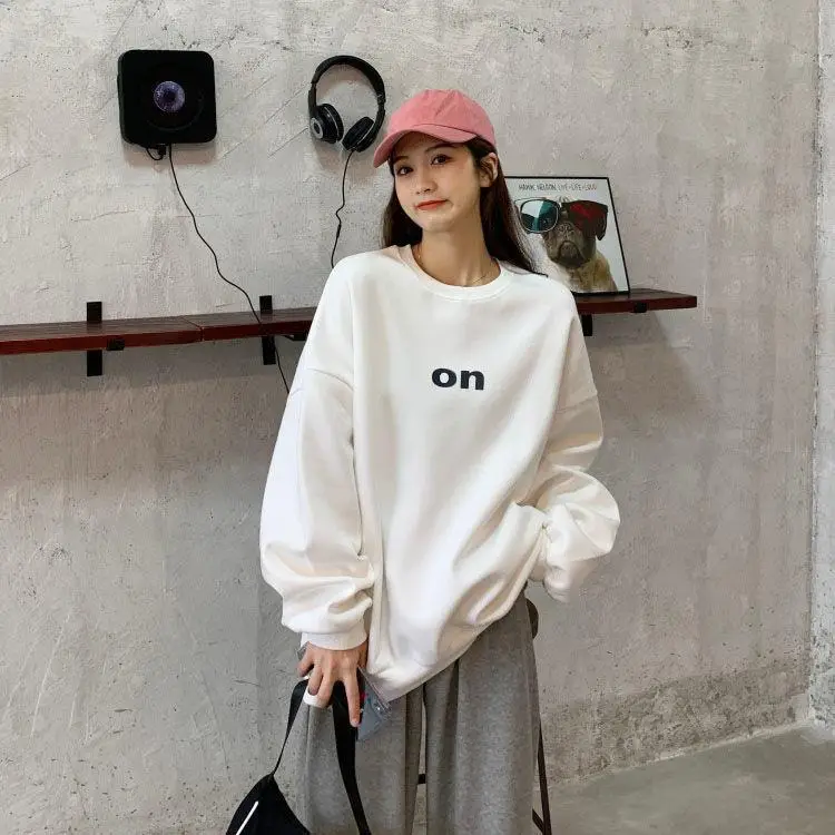 Women Velvet Sweatshirt White On Print Long Sleeve Winter — feature 4