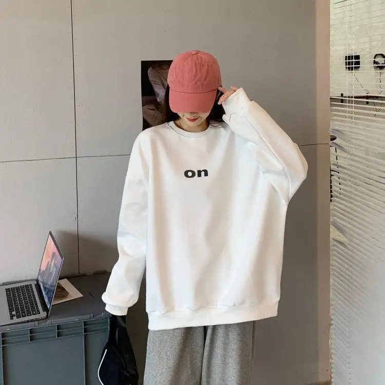 Women Velvet Sweatshirt White On Print Long Sleeve Winter — feature 5