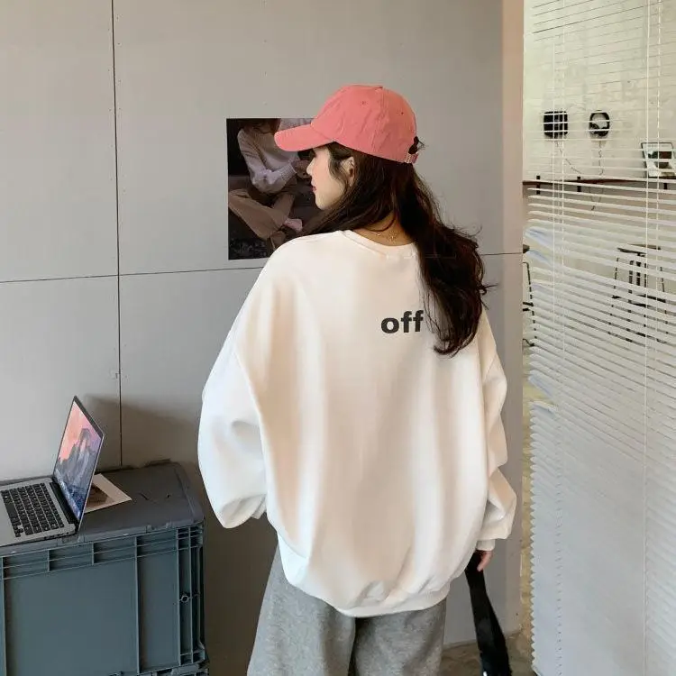 Women Velvet Sweatshirt White On Print Long Sleeve Winter — feature 6