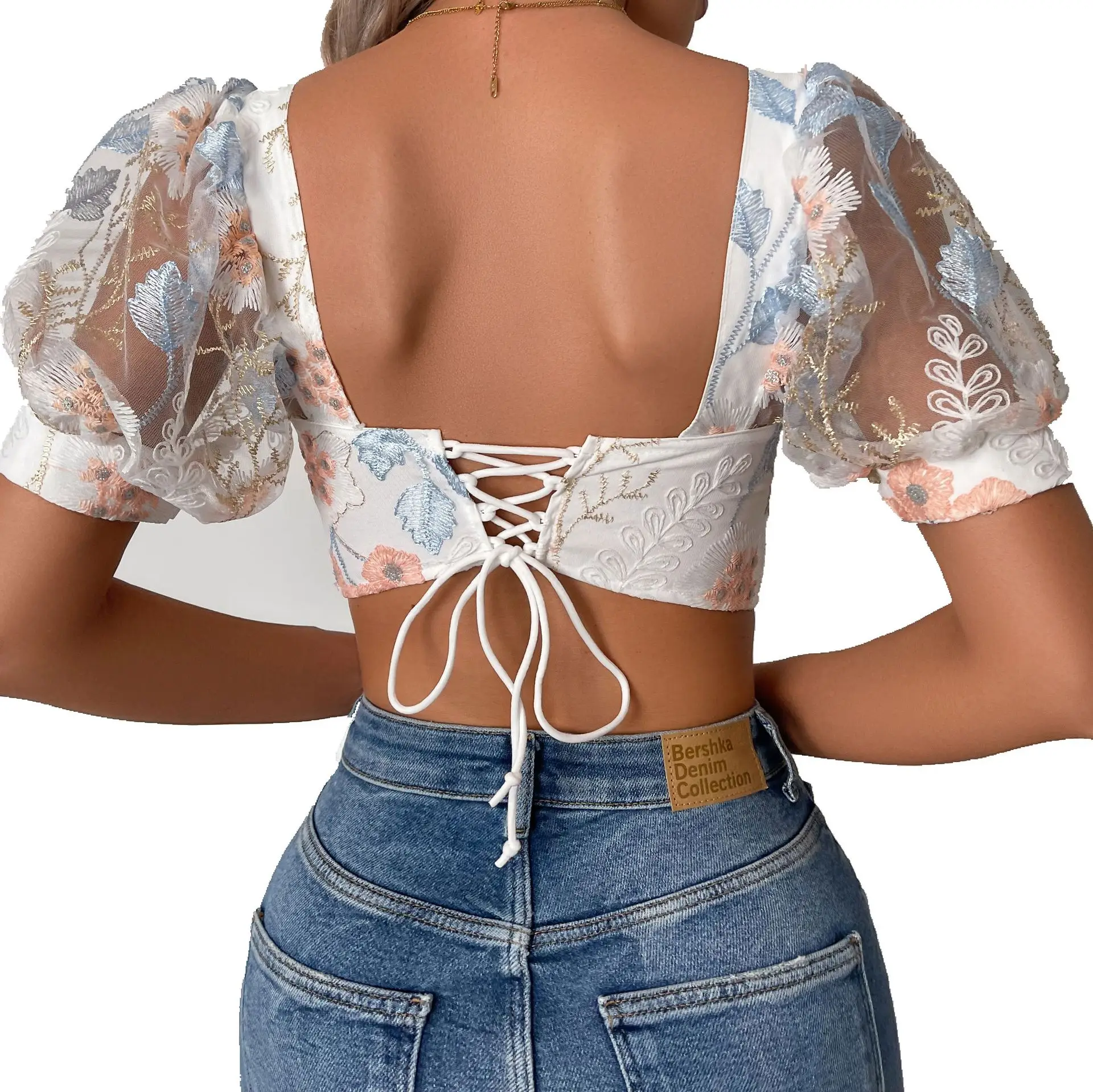 Europe & US Hot Selling Lace Bubble Sleeve Top - Image 5